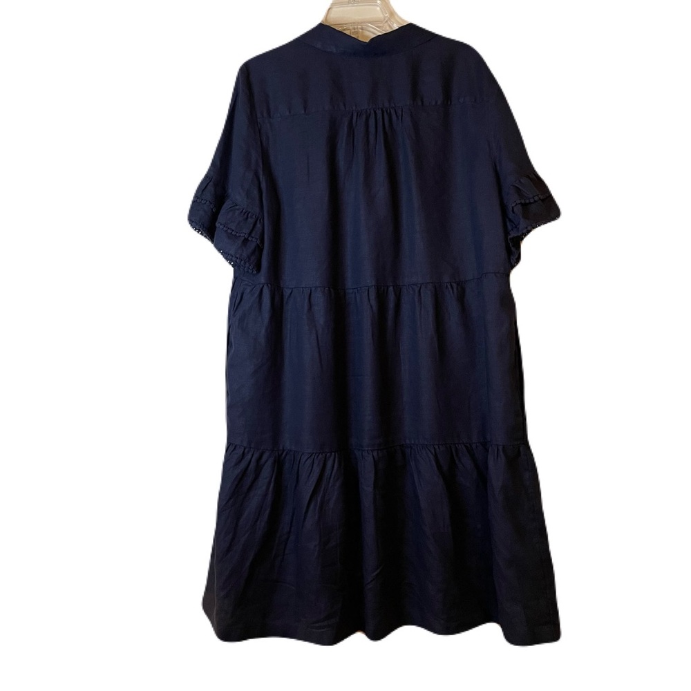 Chico’s Navy Blue Linen Tiered V-Neck Dress Chico’s Size 3 / XL / 16 - Picture 3 of 14
